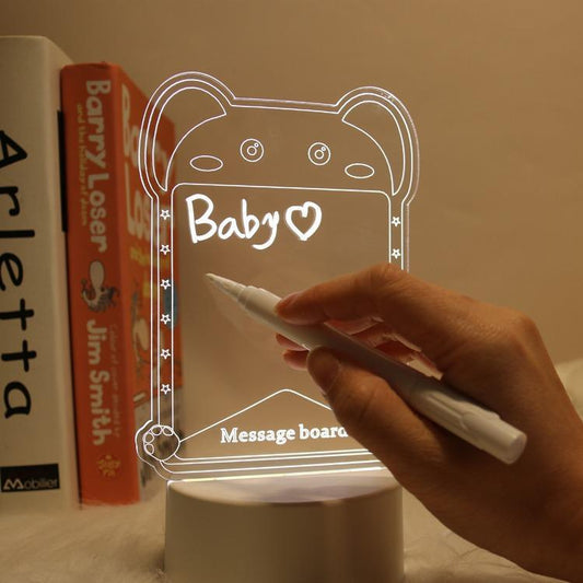 3D Acrylic Message Note Board LED Night Holiday Light Decorative Lamp Creative Keeps Notes Drawing Table Lamp for Home Decor Bedroom Gift Office Decoration Erasable Board(Rectangle)